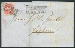 Cover Sent From Sachsenhausen To Giessen On 5/OC/1867, Franked By Michel 24, With Nice Rectancular Cancel, Very... - Otros & Sin Clasificación