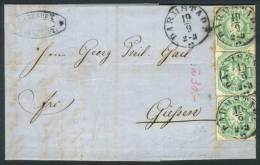 Cover Sent From Darmstadt To Giessen On 18/SE/1867, Franked By Michel 22 X3, Datestamped, Very Fine Quality, Rare! - Andere & Zonder Classificatie