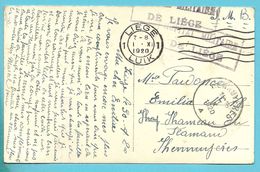 Kaart Stempel LIEGE 1/10/1920 + HOPITAL MILITAIRE DE LIEGE Naar HENNUYERES - Storia Postale