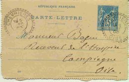 Carte Entier 15c Sage - Cachet Facteur Boitier De Chevrières - 1877-1920: Semi Modern Period
