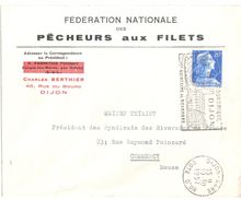 3994 DIJON Lettre Entête Fédération Pêcheurs Aux Filets 20 F Muller Yv 1011B Ob 10 10 1957 - Landwirtschaft