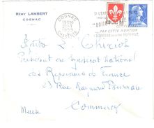 3998 Enveloppe Entête  Rémy LAMBERT COGNAC Ob 21 1 1959 Muller Lille Yv 1011B 1186 - Levensmiddelen