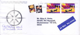 CANADA 2012 COMMERCIAL COVER POSTED FOR INDIA - USE OF 3v STAMPS, MACHINE FRANKING - Brieven En Documenten