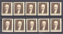 POLAND, 3 ZLOTY MOSCICKI, 10 STAMPS 1935 NEVER HINGED **! - Unused Stamps