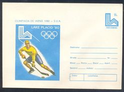 Romania 1980 Postal Stationery Cover: Ice Hockey Eishockey Hockey Sur Glace; Olympic Games Lake Placid - Hockey (Ice)