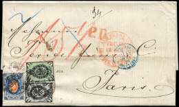 RUSSIE 19A + 20 + 22 Obl. St Petersbourg Sur LAC De 1870, Càd Rouge Aus Russland, Arr. Paris Le 14/6/70, TB - Other & Unclassified