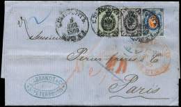 RUSSIE 19 + 20 + 22 Obl. St Petersbourg Sur LAC De 1869, Càd Rouge Aus Russland, Pour Paris Sans Arrivée, - Other & Unclassified