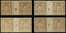 80   30c. Brun, 4 Paires Mill.0, 7, 8, 9, * Et **, TB - Other & Unclassified
