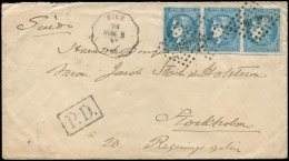 46B  20c. Bleu, T III R II, BANDE De 3 Obl. Amb. ML2° S. Env., Conv. NICE NICE-M, Grand P.D Noir Et Arr. STOCKHOLM 4 - Other & Unclassified