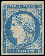 44A  20c. Bleu, T I, R I, Pos. 3, Ch. Légère, Grande Fraîcheur, Superbe, Certif. JF Brun - Autres & Non Classés