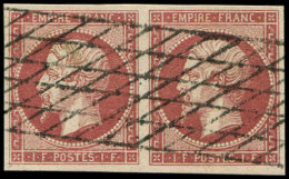 18    1f. Carmin, FAUX Sperati, PAIRE Obl. GRILLE SANS FIN, TB - Autres & Non Classés