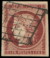 6b    1f. Carmin Foncé, Obl. GRILLE, TTB - Other & Unclassified