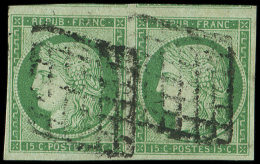 2    15c. Vert, PAIRE Très Belles Marges, Obl. GRILLE, Timbre RR En PAIRE, TB. C - Sonstige & Ohne Zuordnung