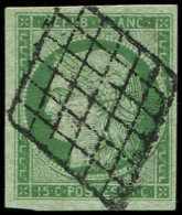 2    15c. Vert, Obl. GRILLE, Marges énormes, TTB - Autres & Non Classés