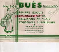 13 - MARSEILLE- BUVARD BEURRE MAISON MATHIEU BUES- MARTIN- 8 RUE VACON- LAITERIE FROMAGERIE LAIT CONSERVES SALAISONS - Food