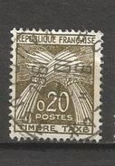 N° 92 T92 Timbre Taxe Type Gerbes Lègende République Française 0,20 Brun Olive France 1960 - 1960-.... Gebraucht