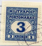 BOSNIA & HERZEGOVINA 1916 Postage Due 3 K. Used On Piece.  Michel Porto 26. - Bosnia Herzegovina