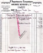 87 - LIMOGES- FACTURE L' IMPRIMERIE CERAMIQUE - ROUDIER BEYRAND-15 CHARPENTIER -PORCELAINE DORURE OR- 1937 - Druck & Papierwaren