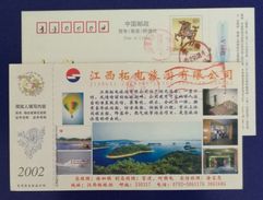 Fire Balloon,high Speed Boat,China 2003 Zhedian Reservoir Tourism Company Advertising Pre-stamped Card - Egittologia