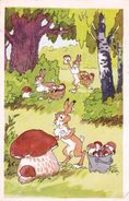 Painting By A. Bazhenov - Rabbits Picking Mushroom Mushrooms - Printed 1969 - Hongos