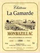 Etiquette Vin Château La Gamarde, Appellation Monbazillac Contrôlée 1990. P.Vignet Propriétaire. - Monbazillac
