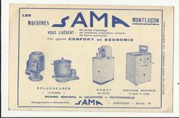 03 .MONTLUCON .CARTON PUBLICITAIRE DES MACHINES MENAGERES  " SAMA ".  ANNEE 50 .DOS SIGNALISATION ROUTIERE INTERNATIONAL - Supplies And Equipment