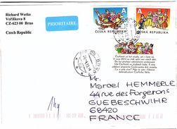 TCH-L14 - TCHECOSLOVAQUIE Lettre Prioritaire Pour La France Timbres Autoadhésifs Bandes Déssinées - Briefe U. Dokumente