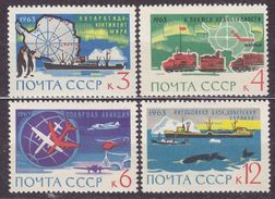 USSR Russia 1963 Antarctic Research Map Penguins Whales Ship Trucks Planes Transport Maps Stamps MNH Michel 2801-2804 - Research Programs