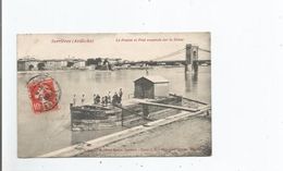 SERRIERES (ARDECHE) LE PONTON ET PONT SUSPENDU SUR LE RHONE (PENICHE ANIMEE) 1908 - Serrières