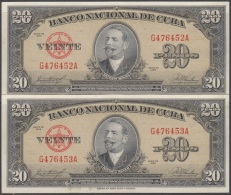 1958-BK-209 CUBA 1958 BANCO NACIONAL 20$ ANTONIO MACEO UNC 2 CONSECUTIVOS. - Kuba