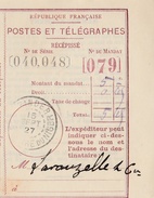 Postes Et Télégraphes Récépissé Cachet Zinder Territoire Du Niger 15.09.1927 - Usados