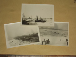 Lot De 3 Photographies Anciennes Vers 1920 Allemagne Mayence Mainz Bateaux Vapeur Dans Les Glaces - Rhin Gelé - TBE - Schiffe
