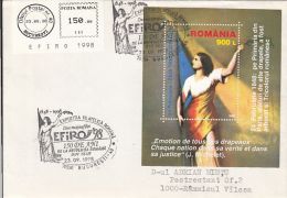 ROMANIAN 1848 REVOLUTION ANNIVERSARY, STAMP SHEET AND SPECIAL POSTMARKS ON COVER, 1998, ROMANIA - Covers & Documents