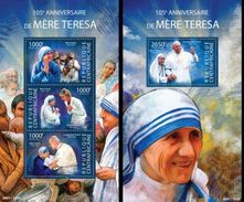 Centrafrica 2015, 100th Of Mother Teresa, Pope J. Paul II, 3val In BF +BF - Mother Teresa