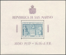 SAN MARINO 1937 - 5 Lire Indipendenza, Foglietto (1), Lotto Di Quattro Esemplari Con Gomma Originale... - Other & Unclassified