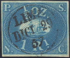 PERU' 1857 - Compagnia Dell'Oceano Pacifico, 1 Real Azzurro (Yv.1), Con Bell'annullo "Lima ,Dic.29, ... - Altri & Non Classificati