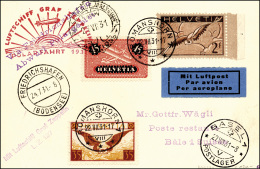 SVIZZERA POSTA AEREA 1931 - Cartolina Affrancata Dalla Svizzera 22/7/1931 Trasportata Con Il Dirigib... - Other & Unclassified