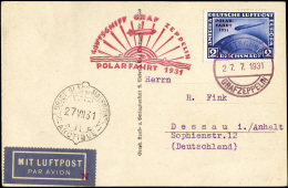 GERMANIA REICH POSTA AEREA 1931 - 2 M. Polar Fahrt (Mi 457), Perfetto, Su Aerogramma Impostato A Bor... - Autres & Non Classés