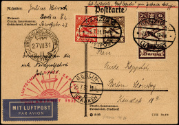DANZICA POSTA AEREA 1931 - Cartolina Affrancata Da Danzica 23/7/1931 Trasportata Da Berlino Al Polo ... - Other & Unclassified