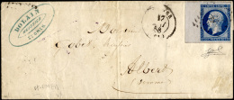 FRANCIA 1858 - 20 Cent. Azzurro, Napoleone III (14), Bordo Di Foglio A Sinistra, Perfetto, Su Letter... - Europe (Other)