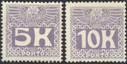 AUSTRIA SEGNATASSE 1911 - 5 K. E 10 K. Alti Valori (44/45), Gomma Originale Integra, Perfetti, MNH. ... - Autres - Europe