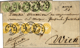 AUSTRIA 1863 - 2 Kr. Giallo Striscia Di Cinque, 3 K. Verde Striscia Di Tre E Coppia, Dent. 9 1/2 (27... - Altri - Europa