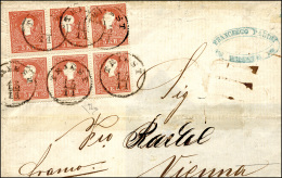 AUSTRIA 1859 - 5 Kr., II Tipo (14), Blocco Di Sei Esemplari, Perfetti, Su Gran Parte Di Lettera Da T... - Autres - Europe