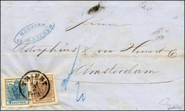 AUSTRIA 1857 - 6 Kr. Bruno E 9 Kr. Azzurro, Carta A Macchina (4/I,5/I), Perfetti, Su Lettera Da Trie... - Altri - Europa