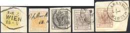 AUSTRIA 1850 - 1 Kr. Giallo, Due Esemplari, 2 Kr. Nero, 6 Kr. Bruno, Due Esemplari (1,2,4), Usati, P... - Europe (Other)