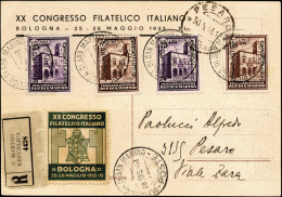 1933 - Congresso Filatelico (176/179), Perfetti, Su Cartolina Raccomandata Del 28/5/1933 A Pesaro. ... - Other & Unclassified