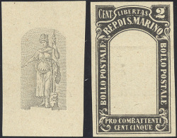 1918 - 2 Cent.+5 Cent. Pro Combattenti (54), Due Prove D'archivio, Una Della Sola Cornice, L'altra D... - Altri & Non Classificati