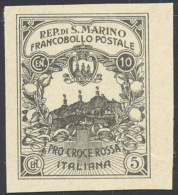 1918 - 10+5 Cent. Croce Rossa, Non Emesso, Prova In Nero (CEI P50A), Senza Gomma Come Sempre, Perfet... - Other & Unclassified