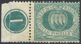 1892 - 10 Cent. Verde Stemma (14), NUMERO DI TAVOLA, Gomma Originale Integra, Perfetto. ... - Altri & Non Classificati