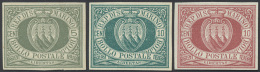 1892/99 - 5 Cent. Verde Olivastro, 10 Cent. Verde Azzurro E 10 Cent. Rosso Bruno Stemmi, Prove D'arc... - Other & Unclassified